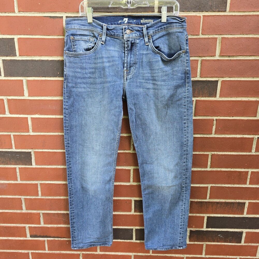 7 For All Mankind SLIMMY Jeans Mens 34x30 Light Wash Stretch Denim Straight Slim
